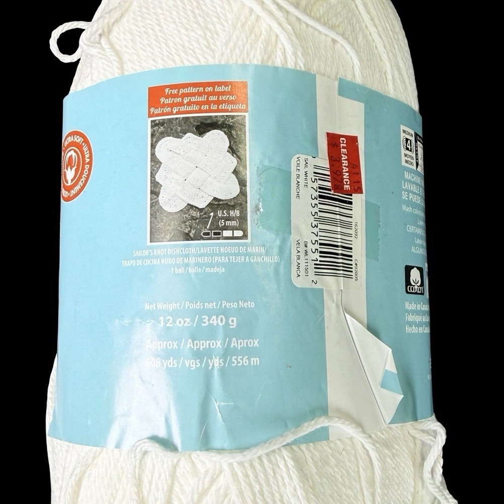 1 BERNAT HANDICRAFTER in SAIL WHITE 608yds 12oz Cotton Yarn - Picture 7 of 8